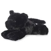 A black panther plush toy from Mini Flopsie by Aurora with glossy fur and bright green eyes.